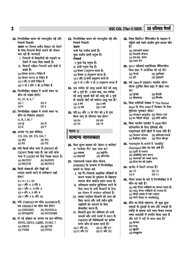 SSC CGL Hindi Medium table of contents