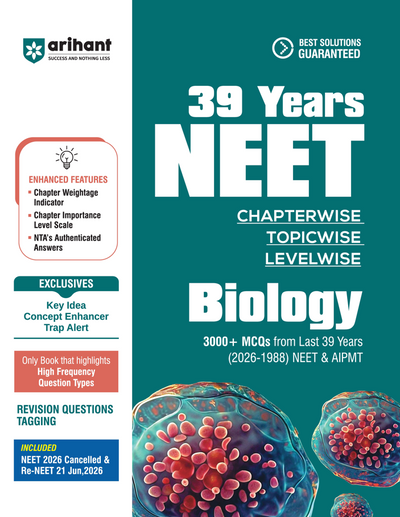 Combo (Set of 3 Books) 39 Years NEET (2026–1988) PCB PYQ Question Bank Set: Physics, Chemistry & Biology | Chapterwise, Topicwise & Levelwise PYQs with NTA Authenticated Solutions & Re-NEET 2026 Paper