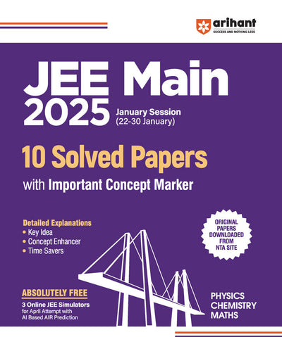 JEE Main 2025 ( 10 Solved Papers with important Concept Marker ) Physics , Chemistry , Maths | English Medium