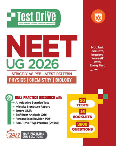 NEET (UG) 2026 Test Drive20 Tests, 16 Booklets & 3600 Questions | Physics, Chemistry & Biology | AI-Adaptive Practice with Error Analysis, Smart OMR, Real-Time PYQs (Online) & Revision PDF | Based on Latest NTA Pattern