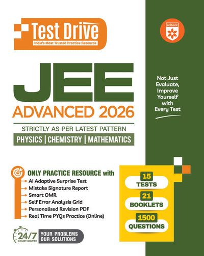 JEE Advanced 2026 Test Drive | Physics, Chemistry & Maths | 15 Tests, 21 Booklets & 1500 Questions | AI-Adaptive Practice with Error Analysis, Smart OMR, Real-Time PYQs (Online) & Revision PDF | Based on Latest NTA Pattern