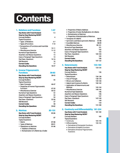 Table of Content: Table of Content of Master the NCERT Mathematics Class 12 showing NCERT-based MCQs and JEE Tracker Arihant Books