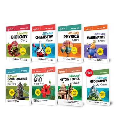 Combo of ICSE All in One Class 9 & 10th Exam 2026 | Physics, Chemistry, Mathematics, Biology, Hindi, English Lanuage (Paper-1), History & CIvics | With Free ICSE All in One Geography Class 9th