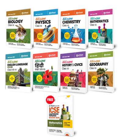 Combo of ICSE All in One Class 10th Exam 2026 | Physics, Chemistry, Mathematics, Biology, Hindi English Lang (Paper-1), History & Civics & Geography |With Free Chapterwise Solved Mathematics