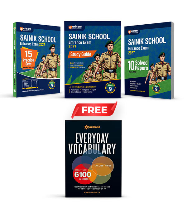 Combo of AISSEE Sainik School Class 9 Entrance Exam 2027 | Study Guide, 15 Practice Sets with Solved Paper 2026 & 10 Solved Papers (2026- 2017) | With Free Everyday Vocabulary | English Medium