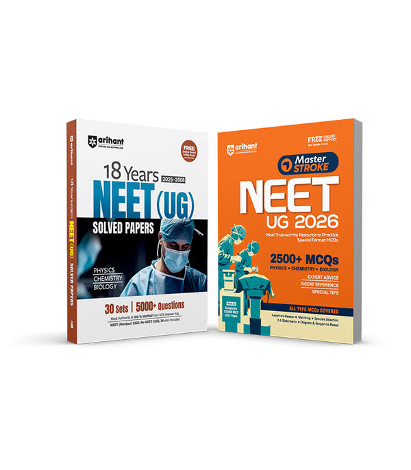 Combo of Masterstroke Neet UG & 18 Year Solved Papers (2025-2008) | Physics, Chemistry & Biology | English Medium