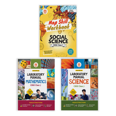 Combo of Lab Manual Mathematics, Science & Map Skill Workbook Social Science CBSE Class 7 | NEP 2020 Edition | English Medium