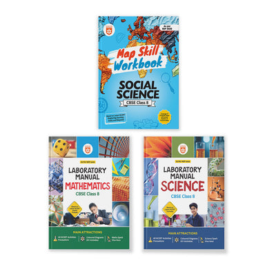 Combo of Lab Manual Mathematics, Science & Map Skill Workbook Social Science CBSE Class 8 | NEP 2020 Edition | English Medium