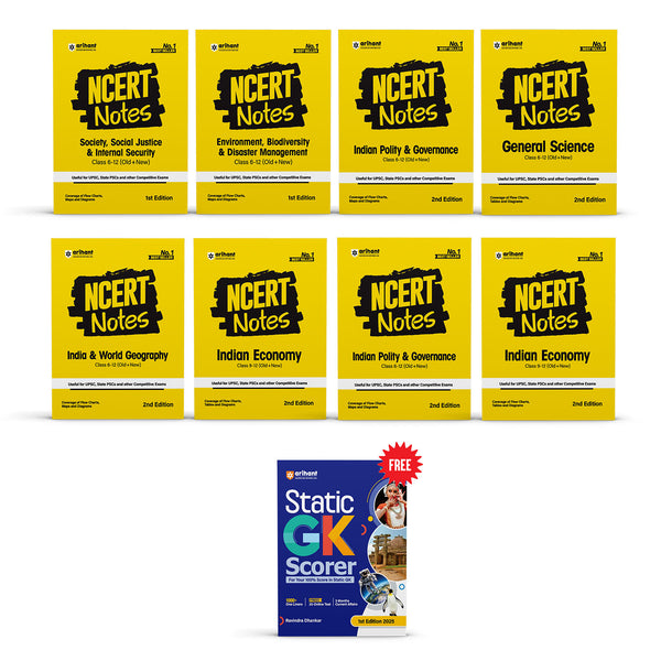 Combo of NCERT Notes &  MCQs (Class 6-12) | General Sci., In. & World Geo, In. Economy, In. History, In. polity, W. Histroy, Environment, Biodiversity & Diaster Management,Society, Social Justice & Internal Security | With Free Static GK | English Medium