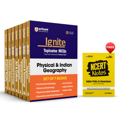 Combo of Ignite MCQsHistory, Environment & Ecology, Arts & Culture, Indian Polity, Economics & Social Development, Science & Technolgy & Physical & Indian Geography | 750+ MCQs with Explanations | With free NCERT Notes World History | English Medium