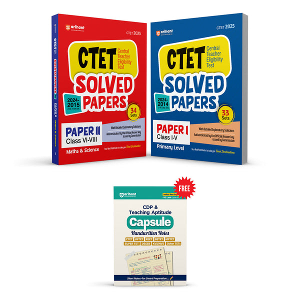 Combo of CTET Primary  & Junior Level  Class I - V  & VI - VIII (Paper 1 & 2 ) 2025 | Math & Science (Solved Paper 2024-2015) & Solved Paper 2024-2014  | With Free Child Development and Pedagogy (CDP) & Teaching Aptitude | English Medium