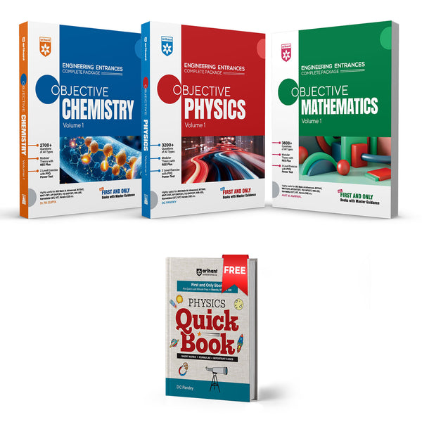 Combo of Objective Vol.I Physics, Chemistry & Mathematics | Engineering Entrances Complete Package | With Free Physics Quick Books | English Medium