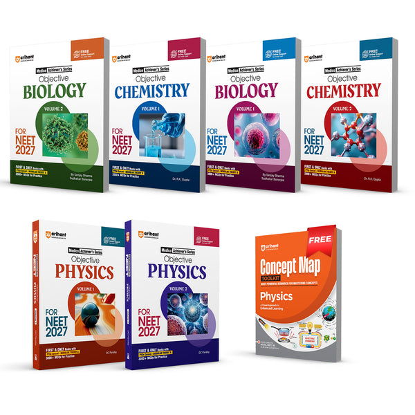 Combo of Objective Physics, Chemistry & Biology Vol. 1 & Vol. 2 | Medico Achiever’s Series | 3000+ MCQs with PYQs Synced Modular Theory | With Free CONCEPTS MAPS TOOL KIT PHYSICS | English Medium
