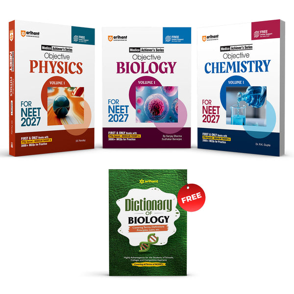 Combo of Objective Physics, Chemistry & Biology Vol. 1 | Medico Achiever’s Series | 3000+ MCQs with PYQs Synced Modular Theory | With Free Dictionary of Biology | English Medium