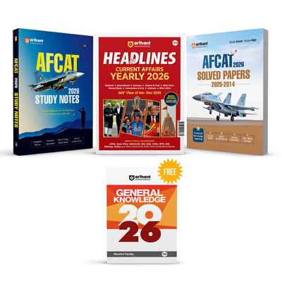 Combo of AFCAT 2026 | 12 Years Solved Papers (2025–2014) & Study Notes & Headline Current Affairs Yearly 2026 | With Free General Knowledge 2026 | English Medium