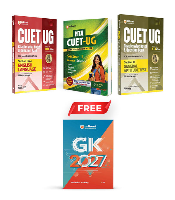 Combo of CUET UG 2026 | General Aptitude Test (Section III), Section II – Domain (Science) & English Language (Section 1-A) | With Free General Knowledge 2027 | English Medium