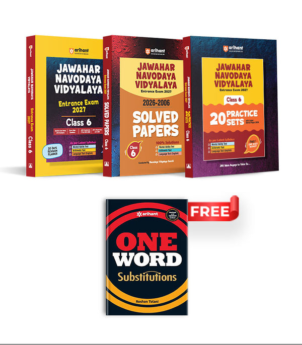 Combo of Jawahar Navodaya Vidyalaya Class 6 Entrance Exam 2027 Class 6 | Study Guide, 20 Practice Sets with Latest Solved Paper 2026 & Solved Papers (2006–2026) | With Free One Word Substitutions | Hindi Medium