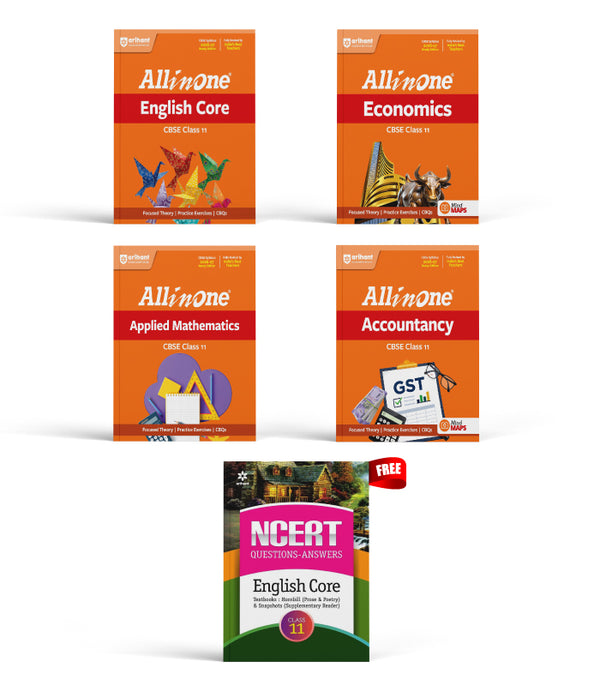 Combo of CBSE All in One Class 11th Exam  2026-2027 | English Core, Economics, Accountancy, Applied Mathematics | With Free NCERT Solutions- English for Class 11th @90