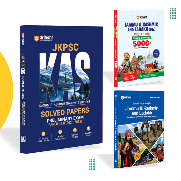 Combo (Set of 3 Books) JKPSC KAS Preliminary Exam 2027 Complete Study & Practice Pack: 14 Solved Papers (Paper I & II) + Know Your State J&K & Ladakh GK + 5000+ Objective GK MCQs | Topicwise Analysis, Maps, PYQs & Budget 2026–27