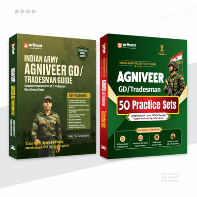 Combo (Set of 2 Books) Indian Army Agniveer GD & Tradesman Recruitment Exam 2026 Complete Prep Pack: Study Guide (with Chapterwise PYQs & Maths Formulas) + 50 Practice Sets with OMR Sheets & Official Sample Papers