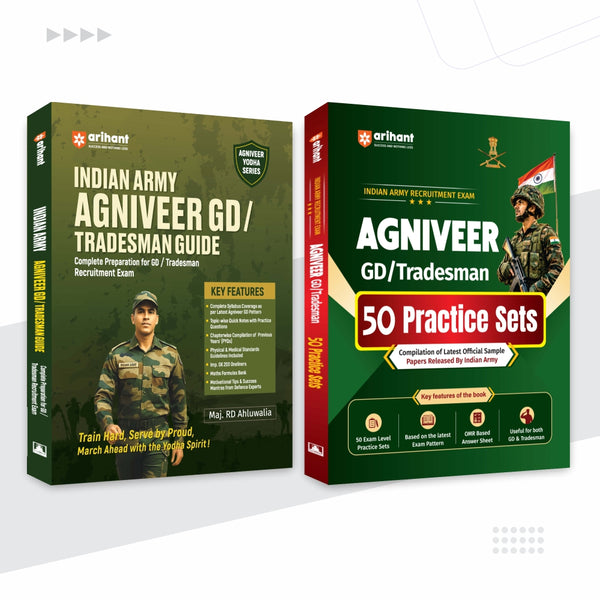 Combo (Set of 2 Books) Indian Army Agniveer GD & Tradesman Recruitment Exam 2026 Complete Prep Pack: Study Guide (with Chapterwise PYQs & Maths Formulas) + 50 Practice Sets with OMR Sheets & Official Sample Papers