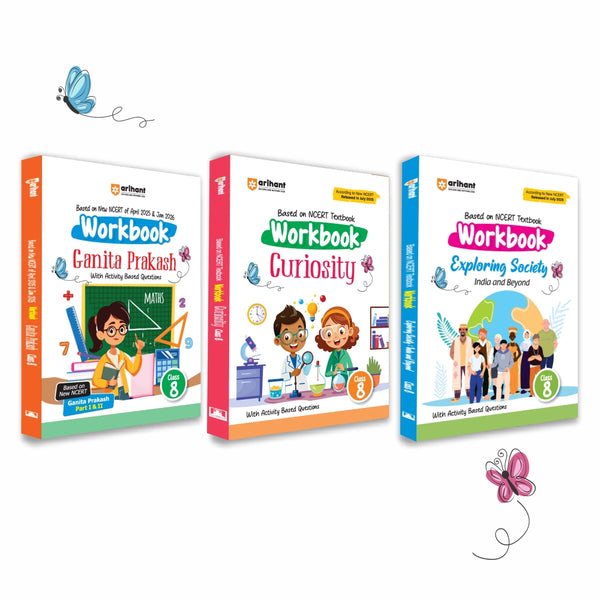 Combo of Class 8 Core Subjects NCERT Workbook Set (Set of 3 Books: Ganita Prakash, Curiosity & Exploring Society) for CBSE Exam 2026–27 | New NCERT Activity-Based Practice Workbooks