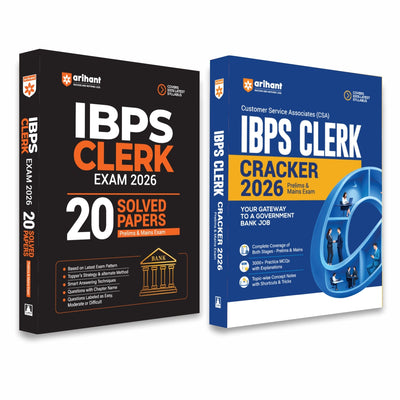 Combo (Set of 2 Books) IBPS Clerk Prelims & Mains Exam Kit 2026: Complete Study Guide + 20 Solved Papers with Smart Strategies & Detailed Solutions | Concept Notes, Shortcuts & 3000+ Practice MCQs