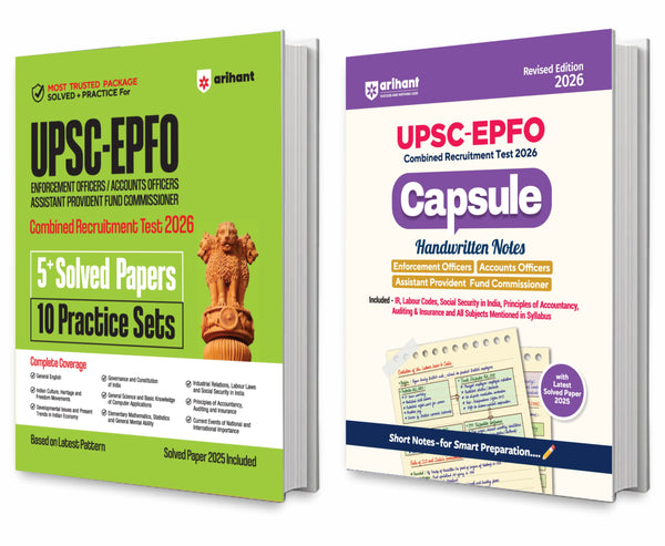 Combo (Set of 2 Books) UPSC EPFO Exam 2026 Complete Prep Kit: Study Guide (5+ Solved Papers & 10 Practice Sets) + Capsule Handwritten Notes | Full Syllabus Coverage for EO, AO & APFC with Detailed Solutions