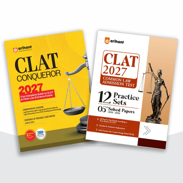 Combo (Set of 2 Books) CLAT 2027 Complete Law Entrance Preparation Kit: CLAT Conqueror Complete Guide (2000+ MCQs) + 12 Practice Sets & 5+ Solved Papers (2020-2026) | Passage-Based MCQs & Detailed Explanations