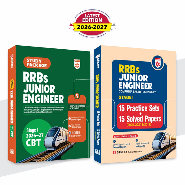 Combo (Set of 2 Books) RRB JE Stage 1 CBT Exam 2026-27 Prep Kit: Complete Study Guide + 15 Practice Sets & 15 Solved Papers (2019-2026) | Civil, Electrical, Mechanical & Allied Branches | Free 5 Online Mock Tests