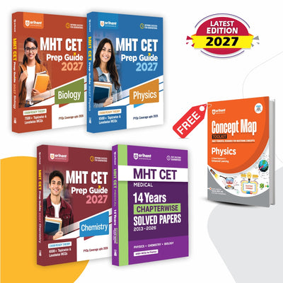 Combo (Set of 5) MHT CET PCB Medical Exam 2027 Complete Prep Pack: Prep Guides (Physics, Chemistry & Biology with 22,500+ MCQs) + 14 Years Solved Papers (2013-2026) + Physics Concept Maps Tool Kit | Comprehensive PCB Kit