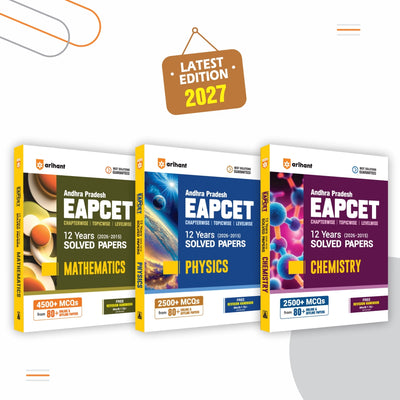 Combo (Set of 3 Books) AP EAPCET PCM Exam 2027 Prep Kit: 12 Years Solved Papers (2015-2026) for Mathematics, Physics & Chemistry | 9500+ Questions, 80+ Test Papers & Free Revision Handbooks | AP EAMCET