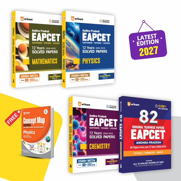 Combo (Set of 5) AP EAPCET PCM Exam 2027 Prep Pack: 12 Years Chapterwise Solved Papers (Math, Physics, Chemistry) + 82 Original Yearwise Solved Papers (2015-2026) + Physics Concept Maps Tool Kit | 9500+ MCQs & Revision Handbooks