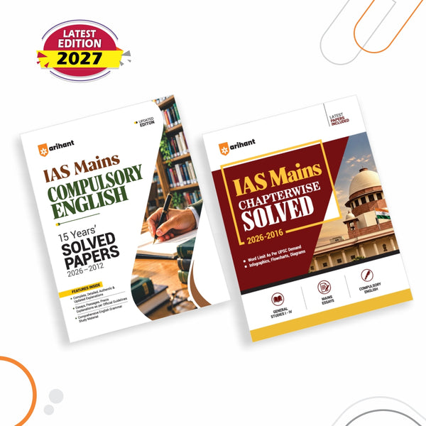 Combo (Set of 2 Books) UPSC IAS Mains Exam Kit (2027): Chapterwise Solved Papers GS 1–4, Essay & Compulsory English 15 Yrs Solved Papers (2026–2012) [English Medium] | Infographics & Word Limit-Based Answers