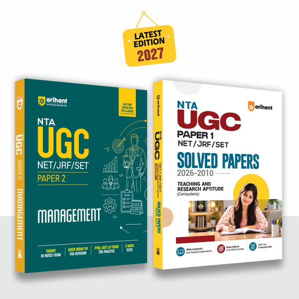 Combo (Set of 2 Books) UGC NET/JRF/SET Exam Kit: Management Paper 2 Study Guide & Paper 1 Solved Papers (2026-2010) | Theory Notes, 10 Years PYQs, June 2026 Solved Paper & Mock Tests