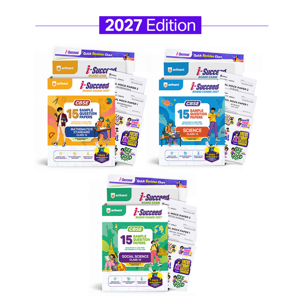 Combo (Set of 3 Books) i-Succeed CBSE Class 10 Exam 2027 Prep Kit: 15 Sample Question Papers (Maths Standard, Science & Social Science) | Colour Cheat Sheets, Toppers Copy & Free Super Power Kit | Based on Latest CBSE SQP Released 21 Sept 2026