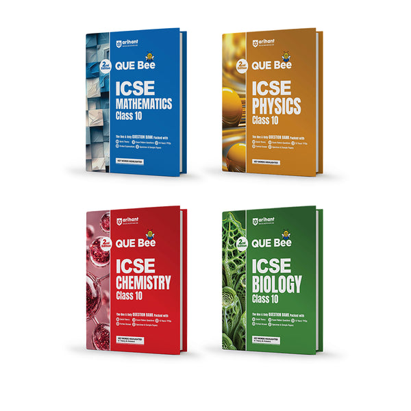 Combo of ICSE QUEE BEE Class 10 Exam 2027 | Physics, Chemistry, Biology & Mathematics | As per Latest ICSE Syllabus | Que Bee 2nd Edition