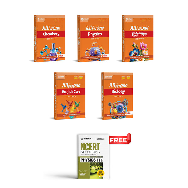 Combo of CBSE All in One Class 11th Exam 2026-2027 | English Core, Hindi Kendrik, Physics, Chemistry, Biology & | With Free NCERT Solutions- Physics for Class 11th @275