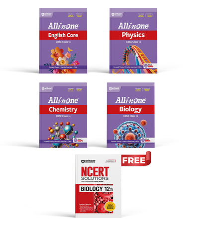 Combo of CBSE All in One Class 12th Exam2026-2027 | English Core, Physics, Chemistry, Biology | With Free NCERT Solutions Physics 12th @225