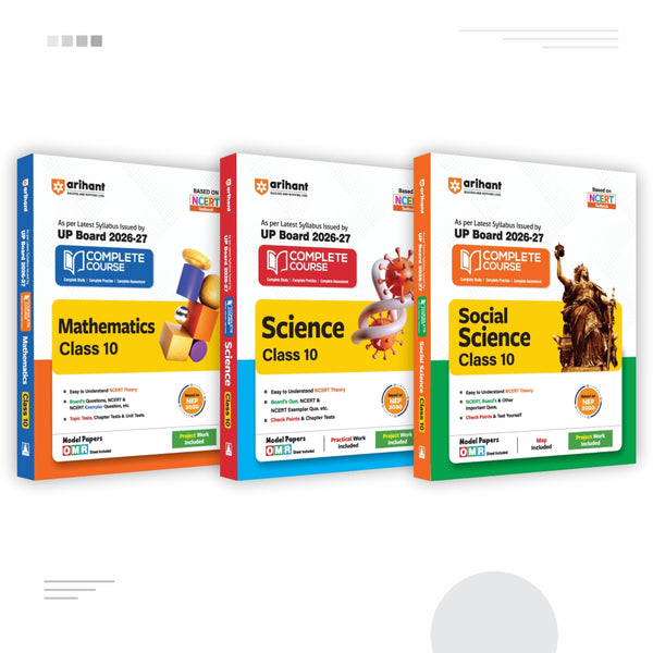 Combo (Set of 3 Books) UP Board Class 10 Complete Course 2026-27 (English Medium): Science, Mathematics & Social Science | NCERT & NEP 2020 Based with OMR Sheets & Project Work