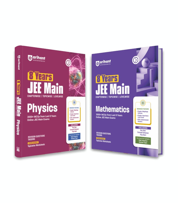 Combo of 8 Years JEE Main | Physics, & Mathematics | Chapterwise, Topicwise & Levelwise 3000+ PYQs | English Medium