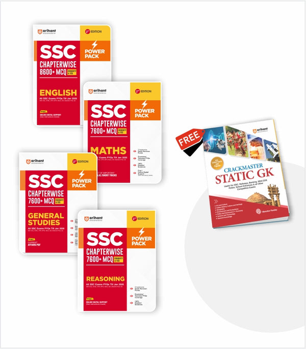 Combo of SSC Chapterwise MCQs | English, Maths, General Studies, Reasoning | With Free Crackmaster Static GK | English Medium