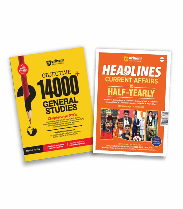 Combo of Objective 14000+ General Studies Chapterwise PYQs & Headlines Current Affairs Half-Yearly 2026 (January–June) | English Medium
