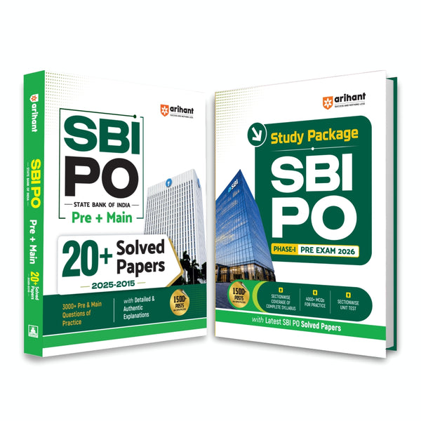 Combo (Set of 2 Books) SBI PO Prelims & Mains Exam 2026 Complete Prep Pack: Study Package Guide + 20 Years' Solved Papers (2006–2025) | Sectionwise Notes, 7000+ Practice MCQs, Unit Tests & Detailed Solutions