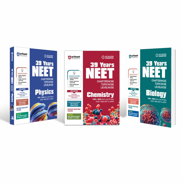 Combo (Set of 3 Books) 39 Years NEET (2026–1988) PCB PYQ Question Bank Set: Physics, Chemistry & Biology | Chapterwise, Topicwise & Levelwise PYQs with NTA Authenticated Solutions & Re-NEET 2026 Paper