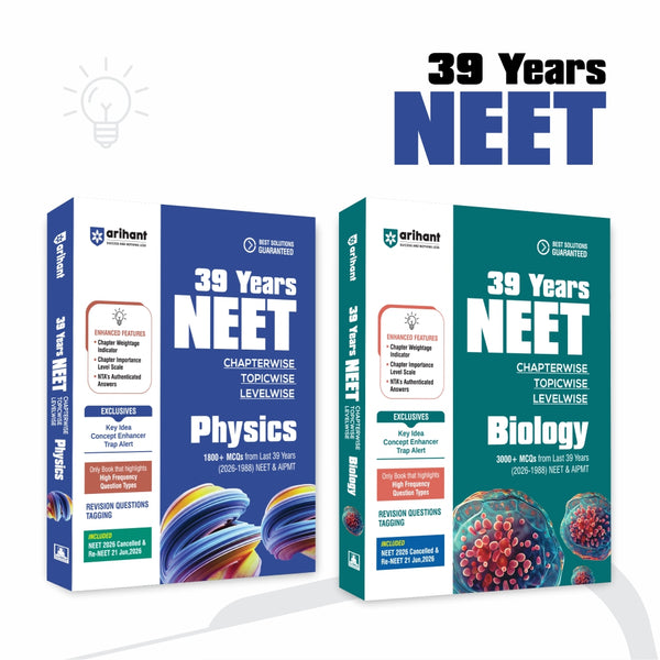 Combo (Set of 2 Books) 39 Years NEET (2026–1988) Physics & Biology PYQ Question Banks for NEET 2027 | Chapterwise, Topicwise & Levelwise PYQs with NTA Authenticated Solutions & Re-NEET 2026 Paper