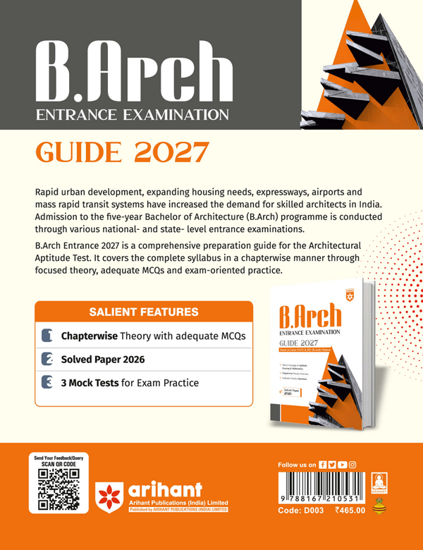 B.Arch Entrance Exam Guide 2027 for NATA & JEE (B.Arch) | Aptitude, Drawing & Mathematics | Chapterwise Theory, Practice Exercises, Authentic Questions & Solved Paper 2026