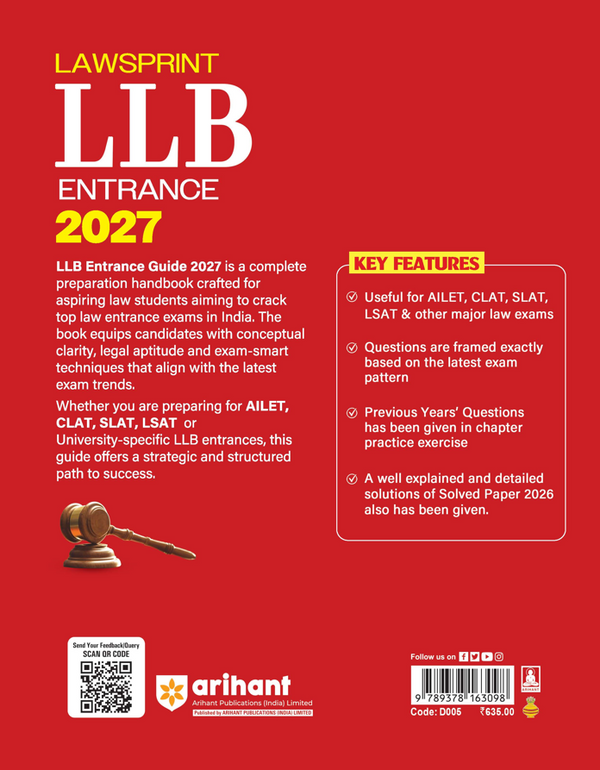 LLB Entrance 2027 LAWSPRINT | Highly Useful for NLU, NLSIU, RMNLU, MNLU,DU, IPU, BHU and Other National Law University | English Medium