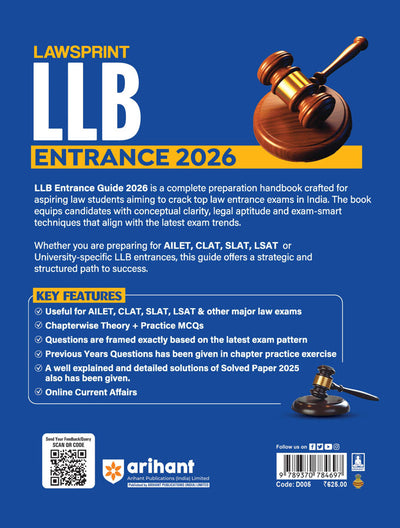 LLB Entrance 2026 LAWSPRINT | Highly Useful for NLU, NLSIU, RMNLU, MNLU,DU, IPU, BHU and Other National Law University | English Medium