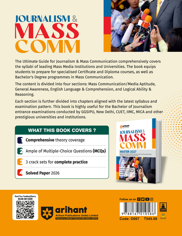 Journalism & Mass Communication Entrance Exam 2027 | GGSIPU, CUET, IIMC, MICA & Other Universities | 2000+ MCQs, Complete Syllabus, Solved Paper 2026 & Interview-GD Preparation